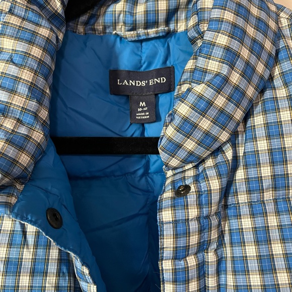 LANDS END BLUE AND WHITE PLAID PUFFER VEST WM SIZE MD - Picture 2 of 4